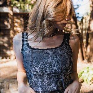 Arianne Floral Jacquard Cami-Corset in Silver and Black